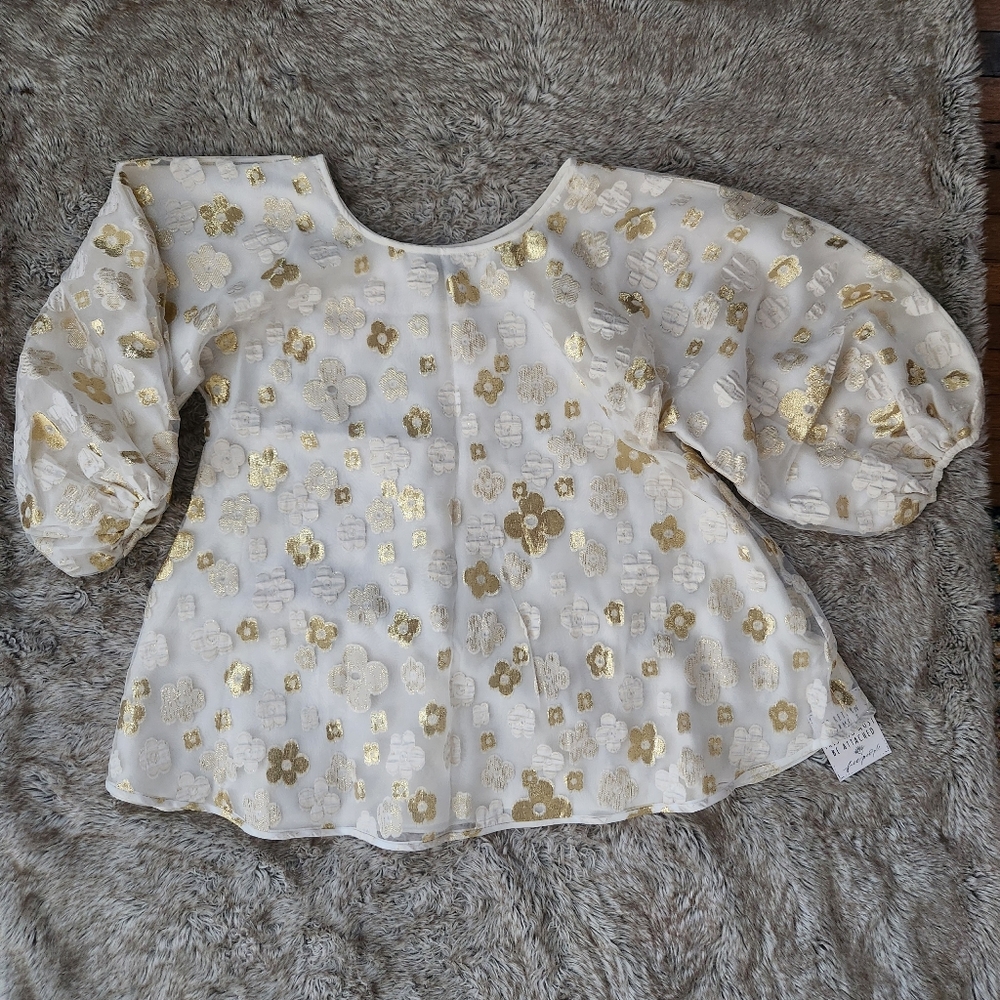 Free People Arianne Elmy White & Gold Organza Good Luck Dress Women's Size Large - Picture 4 of 14